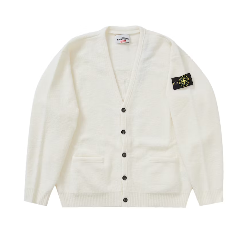 SUPREME STONE ISLAND BOUCLÉ CARDIGAN WHITE – 8pm Canada Store